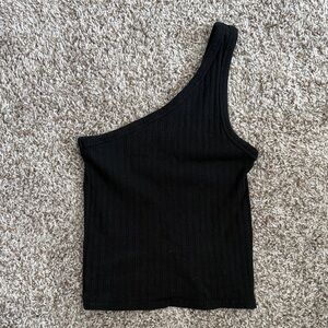 American Eagle Outfitters Black One-Shoulder Tank Top